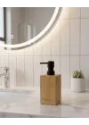 Barotti Bambu Sıvı Sabunluk, Dikdörtgen Tasarım, Siyah Pompalı, Banyo ve Mutfak için Doğal Bambu Sabun Dağıtıcı