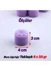 Baton Mum Mini 6lı Mor Renk Silindir Dekoratif Mumu Kandil Hediyelik Fitilli Mumlar Şamdan Kokusuz