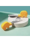 Bebek Filli Yemek Kısa Saplı Çocuk Paslanmaz Çelik Çatal Kaşık Sarı
