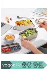 Bento 2000ml Lunchbox 2 Katlı 3 Bölmeli Mini Kaseli Çelik Sefer Tası Yemek Kutusu (Lacivert-Sarı)