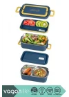 Bento 2000ml Lunchbox 2 Katlı 3 Bölmeli Mini Kaseli Çelik Sefer Tası Yemek Kutusu (Lacivert-Sarı)
