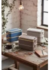 Bento 2000ml Lunchbox 2 Katlı 3 Bölmeli Mini Kaseli Çelik Sefer Tası Yemek Kutusu (Lacivert-Sarı)