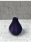 Mey İthalat® 11 cm Mor Minimal Çizgili Vazo Masa Üstü Şık Dekor Objesi