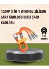 Mey İthalat® 120 W Şarj ve Veri Aktarımı Kablo– 3 Başlıklı Çok Amaçlı Kablo Yüksek Hızlı