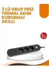 Mey İthalat® 2 Metre Kablolu 3 USB Portlu Anahtarlı Üçlü Priz