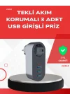 Mey İthalat® 2500W Güç Destekli Akım Korumalı Priz – 3 USB Çıkışlı