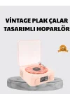 Mey İthalat® 3-ü-1 Gece Işığı Bluetooth Hoparlör ve Dijital Saat Vintage Plak Çalar Tasarımlı