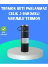 Mey İthalat® 304 Çelik Termos Seti | 2 Bardaklı, 500 ml, Uzun Süre Isı Koruma