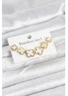 Mey İthalat® 316L Çelik Gold Beyaz Renk 3 Boy Yonca Küpe Seti