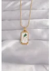 Mey İthalat® 316L Çelik Gold Renk Beyaz Mineli Tarot Kolye