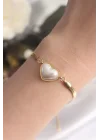 Mey İthalat® 316L Çelik Gold Renk Bombeli Kalp Kadın Bileklik