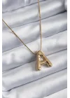 Mey İthalat® 316L Çelik Gold Renk Bubble A Harf Model Kadın Kolye