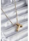 Mey İthalat® 316L Çelik Gold Renk Bubble T Harf Model Kadın Kolye