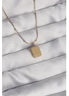 Mey İthalat® 316L Çelik Gold Renk Kare Charm Model Kolye