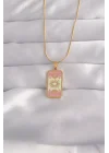 Mey İthalat® 316L Çelik Gold Renk Karışık Mineli Ay Figür Tarot Kolye