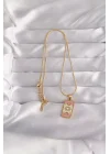 Mey İthalat® 316L Çelik Gold Renk Karışık Mineli Ay Figür Tarot Kolye