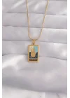 Mey İthalat® 316L Çelik Gold Renk Karışık Mineli El Figür Tarot Kolye