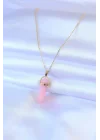 Mey İthalat® 316L Çelik Gold Renk Kristal Pembe Taş Model Kadın kolye