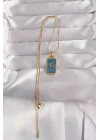 Mey İthalat® 316L Çelik Gold Renk Mavi Mineli El Figür Tarot Kolye