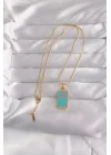 Mey İthalat® 316L Çelik Gold Renk Mavi Mineli Tarot Kolye