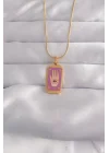 Mey İthalat® 316L Çelik Gold Renk Mor Mineli El Figür Tarot Kolye