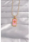 Mey İthalat® 316L Çelik Gold Renk Pembe Mineli Güneş Model Tarot Kolye