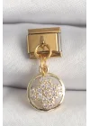 Mey İthalat® 316L Çelik Gold Renk Sallantı Zirkon Taşlı Yonca Model Nomination Charm