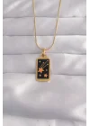 Mey İthalat® 316L Çelik Gold Renk Siyah Mineli Yıldız Figür Tarot Kolye