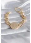 Mey İthalat® 316L Çelik Gold Renk Tam Altın Model Samanyolu Kadın Bileklik