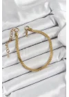 Mey İthalat® 316L Çelik Gold Renk Yassı Zincir Model Kadın Bileklik