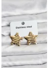 Mey İthalat® 316L Çelik Gold Renk Yıldız Model Kadın Küpe