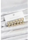 Mey İthalat® 316L Çelik Gold Renk Zirkon Taşlı Halka Küpe Seti