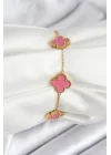 Mey İthalat® 316L Çelik Gold Zincir Pembe Yonca Renk Bileklik