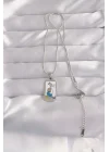 Mey İthalat® 316L Çelik Gümüş Renk Beyaz Mineli Kız Figür Tarot Kolye