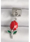 Mey İthalat® 316L Çelik Gümüş Renk Kırmızı Gül Model Nomination Charm