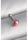Mey İthalat® 316L Çelik Gümüş Renk Kırmızı Mineli Kalp Tragus Piercing