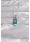 Mey İthalat® 316L Çelik Gümüş Renk Mavi Mineli Güneş Model Tarot Kolye