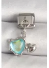 Mey İthalat® 316L Çelik Gümüş Renk Mavi Mineli Kalp Model Nomination Charm