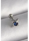 Mey İthalat® 316L Çelik Gümüş Renk Mavi Zirkon Taşlı Tragus Piercing