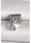 Mey İthalat® 316L Çelik Gümüş Renk Mor Zirkon Taşlı Nomination Charm