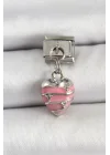 Mey İthalat® 316L Çelik Gümüş Renk Pembe Kalp Model Nomination Charm