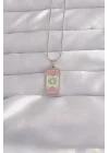 Mey İthalat® 316L Çelik Gümüş Renk Pembe Mineli Ay Figür Tarot Kolye