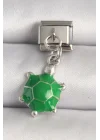 Mey İthalat® 316L Çelik Gümüş Renk Yeşil Kaplumbağa Model Nomination Charm