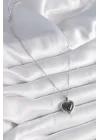 Mey İthalat® 316L Çelik Gümüş Renk Yeşil Mineli Kalp Model Kadın Kolye