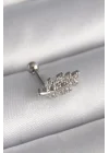 Mey İthalat® 316L Çelik Gümüş Renk Zirkon Taşlı Dal Tragus Piercing
