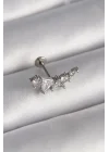 Mey İthalat® 316L Çelik Gümüş Renk Zirkon Taşlı Tragus Piercing