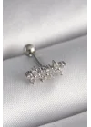 Mey İthalat® 316L Çelik Gümüş Renk Zirkon Taşlı Yonca Tragus Piercing