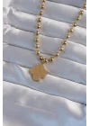 Mey İthalat® 316L Çelik Top Zincirli Gold Renk İşlemeli Yonca Model Kolye