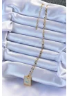 Mey İthalat® 316L Çelik Zincir Altın Renk Mavi Mineli Tarot Kolye