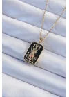 Mey İthalat® 316L Çelik Zincir Altın Renk Siyah Mineli Tarot Kolye